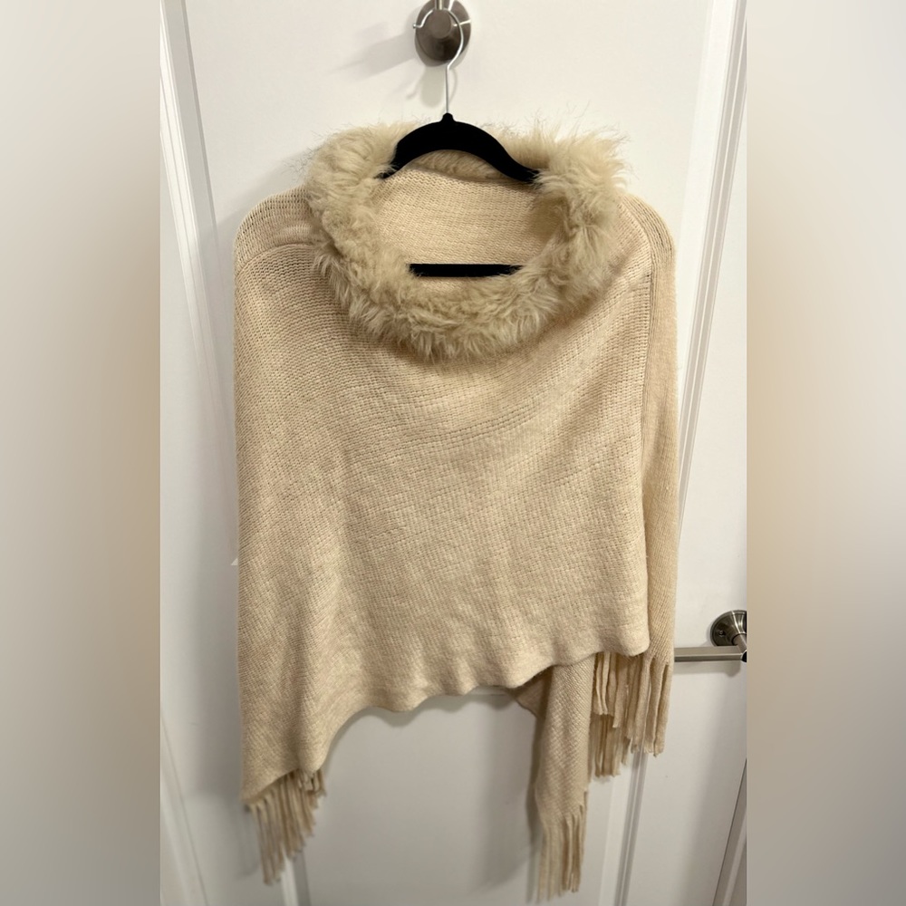EUC Faux Fur Poncho - Tan - OS